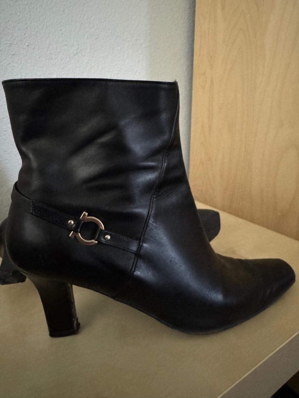 Ferragamo Black Women's Ankle Boots with Gancini Detail Size 9.5 B